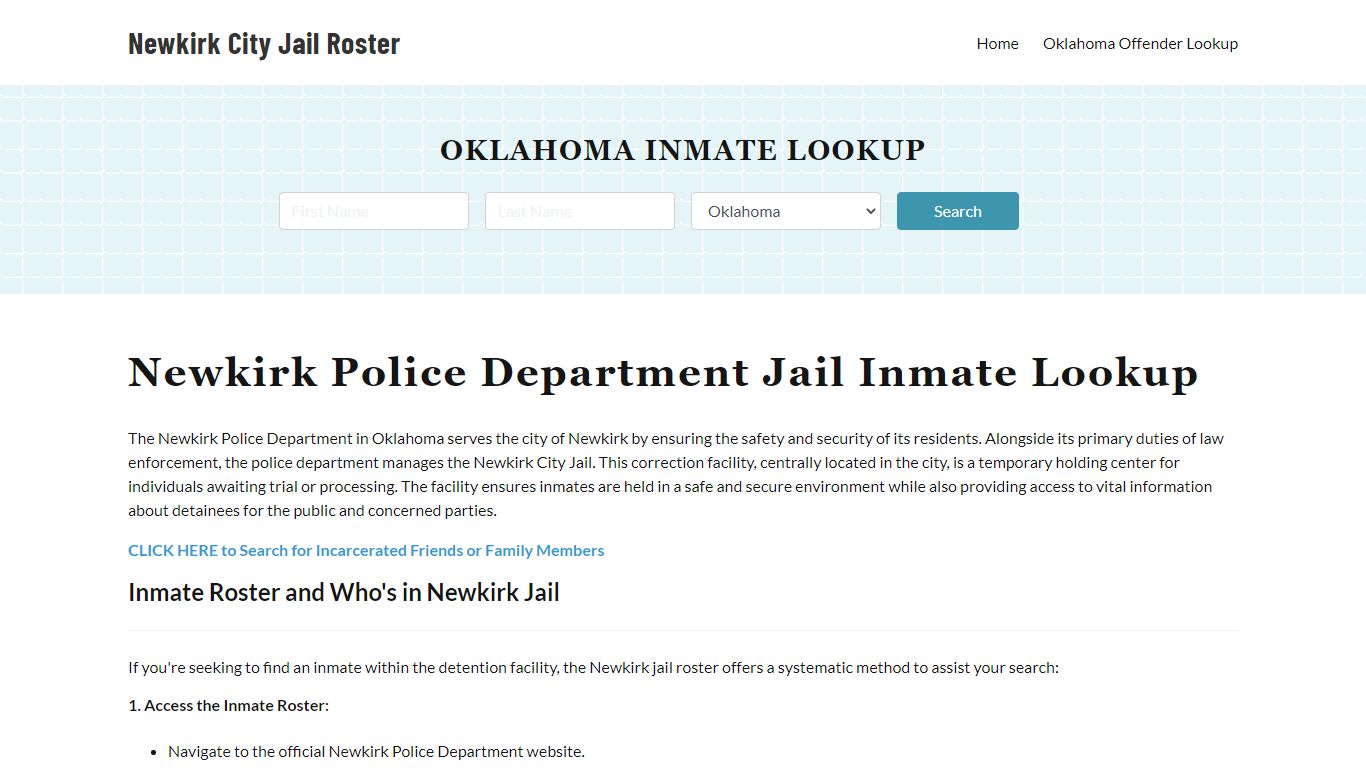 Newkirk Police Department & City Jail, OK Inmate Roster, Arrests, Mugshots