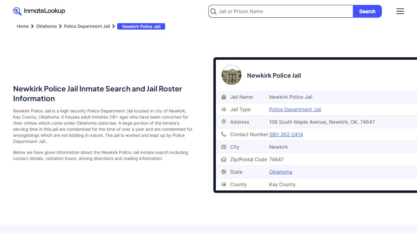 Newkirk Police Jail (OK) Inmate Search Oklahoma - Inmate Lookup